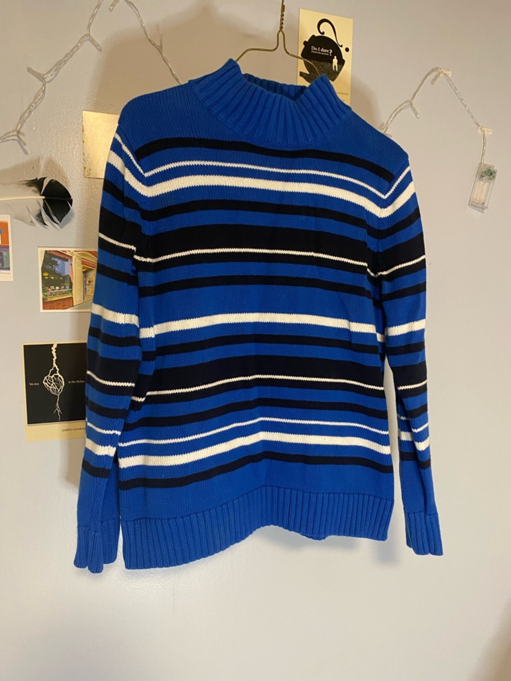 Northern Reflections Royal Blue, Black & White Striped Turtleneck Sweater